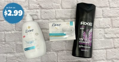 dove hand wash, bar soap and axe body wash kroger krazy