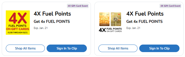 4x Fuel Points Gift cards Kroger